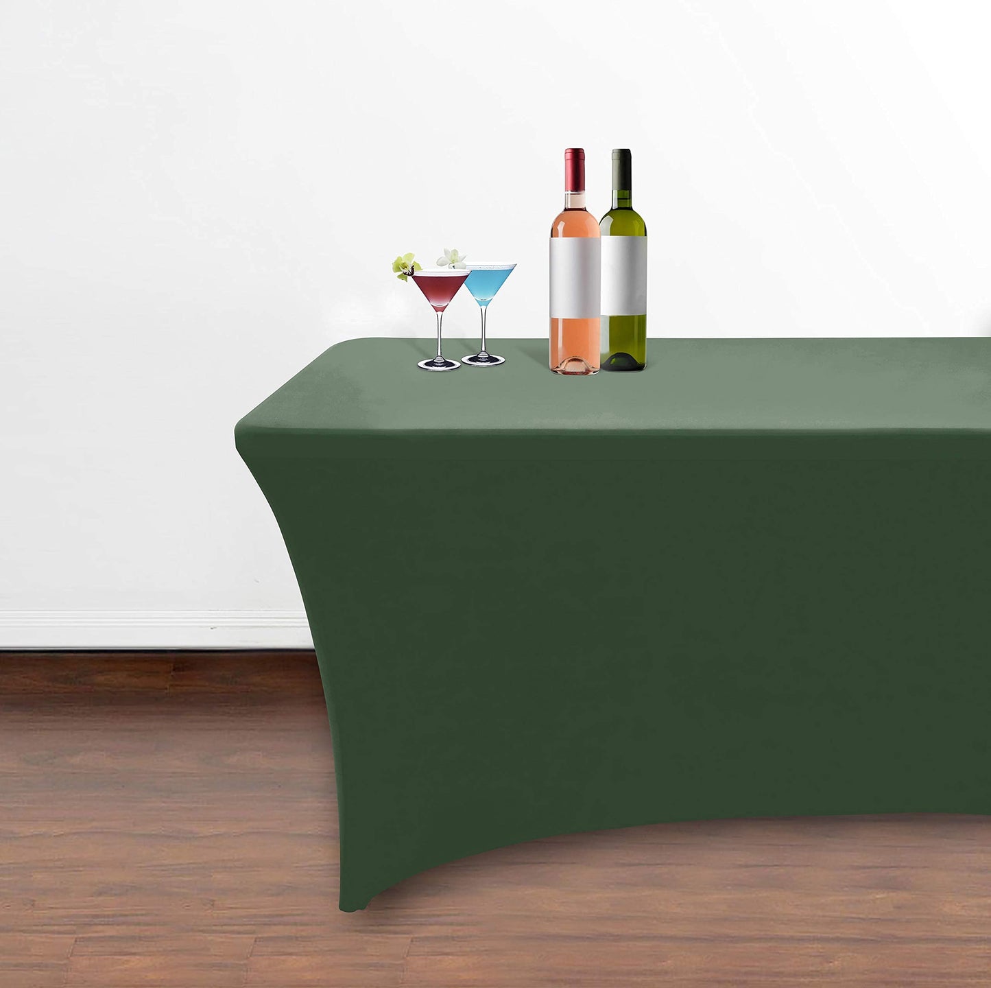 Obstal 4Ft Stretch Spandex Table Cover for Standard Folding Tables - 2 Pack Universal Rectangular Fitted Tablecloth for Party, Banquet, Events, Trade Show (Blackish Green, 48L x 24W x 30H Inches)