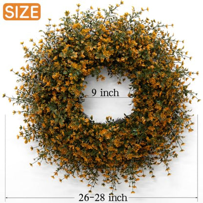 26 Inch Fall Boxwoods Wreath with Orange Accents for Front Door - Home Decor