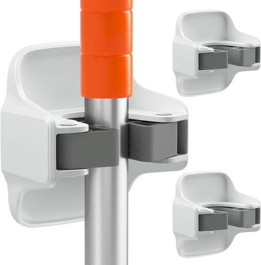 Reliahom Broom Holder Wall Mount - No Drilling, Self-Adhesive Mop Grippers | 3 Pack, White Garage Organizer