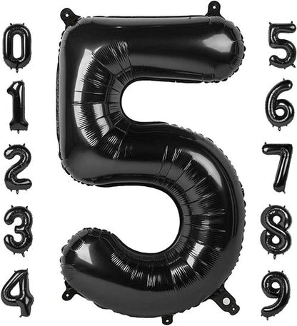 Balloon Numbers - 40 Inch Black Number Balloons for 5th Birthday & Wedding Decor | Set of 5