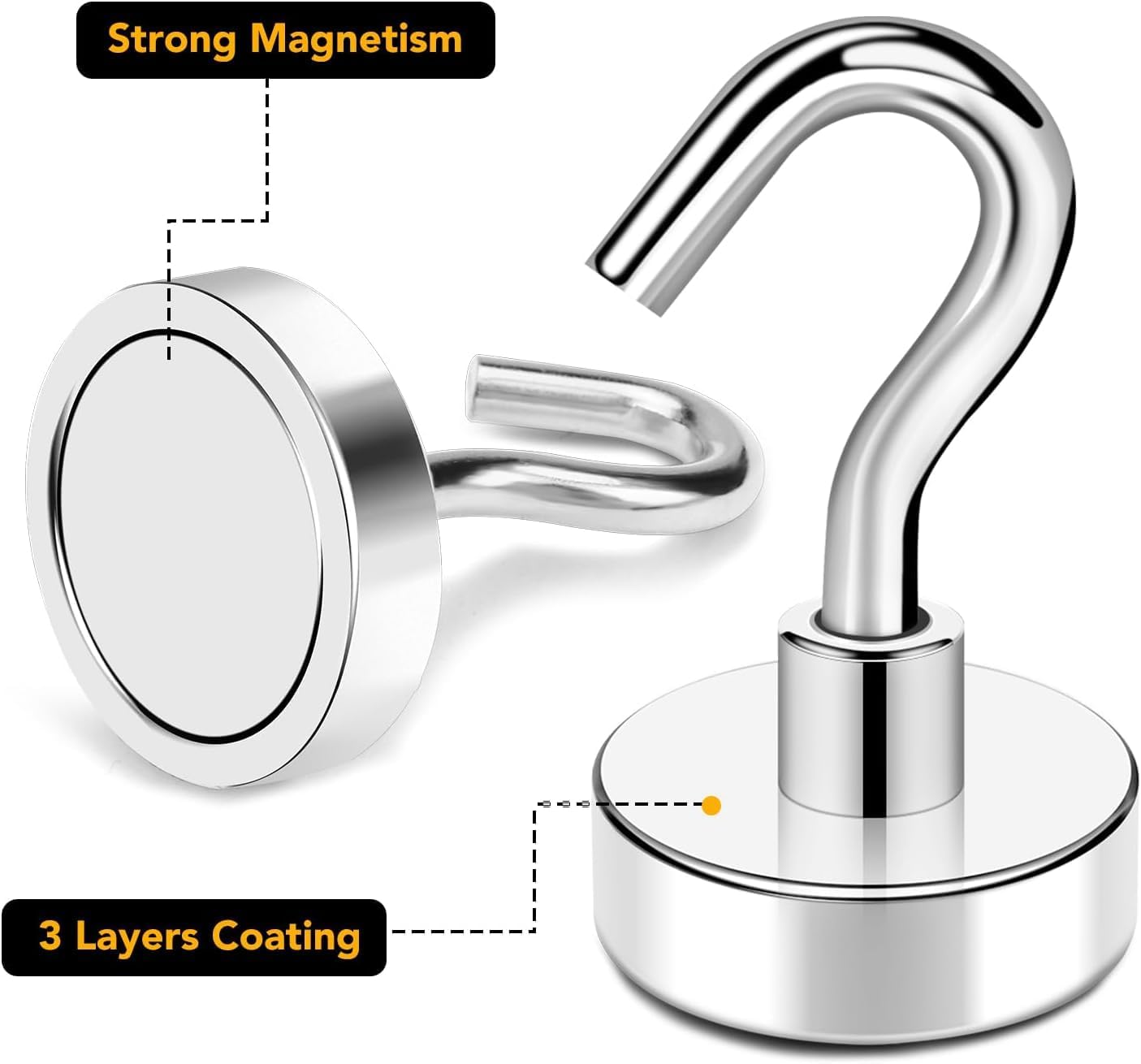TRYMAG Strong Magnetic Hooks - Heavy Duty 6 Pack for Cruise Cabins, Kitchen, and Storage Solutions