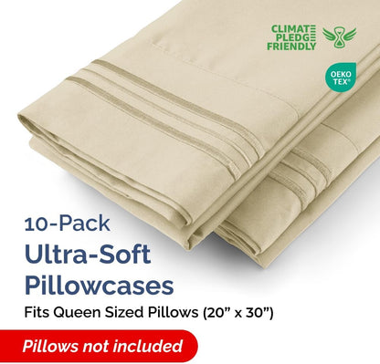 Queen Pillow Cases by Hotel Luxe - Ultra Soft, Wrinkle-Free & Fade Resistant - 10-Piece Set in Cream