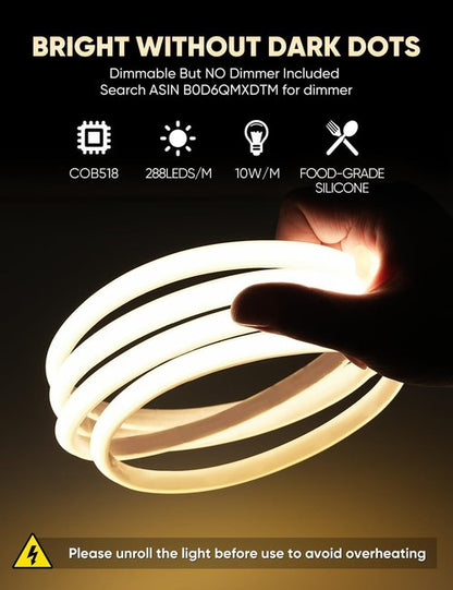 COB Neon Rope Lights - 16ft Warm White LED Strip | Waterproof, Super Bright, Cuttable Design