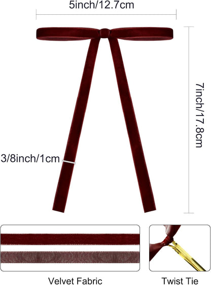 SIMISI Velvet Ribbon Bows - 24Pcs Burgundy Christmas Decorations for Tree, Wreath & Garland (3/8'' Width, 5x7 Inch)