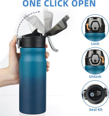 BJPKPK 18oz Insulated Water Bottle - BPA-Free Stainless Steel Thermal Flask with Straw | Indigo Black