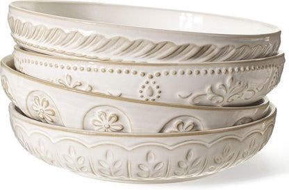 Artena Large 50oz Pasta Bowls Set of 4 - White Ceramic Salad & Soup Bowls | Microwave & Dishwasher Safe