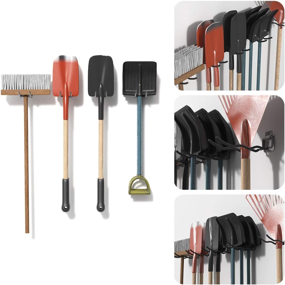 TORACK Garage Hooks - Heavy Duty Steel 12" Wave Tool Organizer | 4 Pack Wall Mount Storage for Tires, Ladders & Tools
