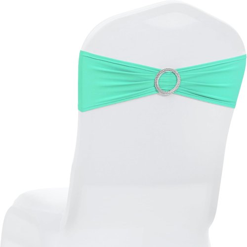 MDS Spandex Chair Sashes - Universal Fit Elastic Stretch Bows with Buckle Slider | Sea Green - Pack of 250