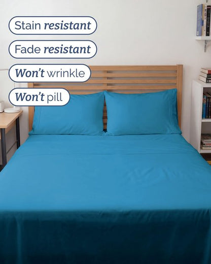 Full XL Bed Sheet Set by [Brand Name] - 4-Piece Soft, Breathable & Cooling Luxury Bedding - Deep Pockets, Fade & Wrinkle Free - Denim Blue