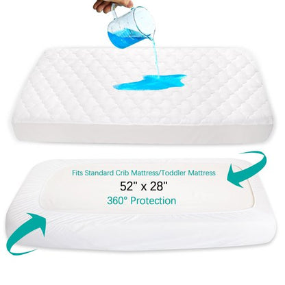 Crib Mattress Protector Sheets Fitted Waterproof Mattress Pad Cover, Noiseless & Machine Wash 100% Absorbent Mattress Protector Sheet Quilted White, 52" x 28", 2 Pack