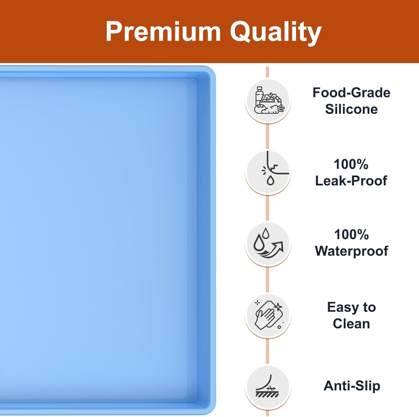 Skiennix Extra Thick Silicone Dog & Cat Food Mat - Waterproof, Non-Slip, 19” x 12”, Blue