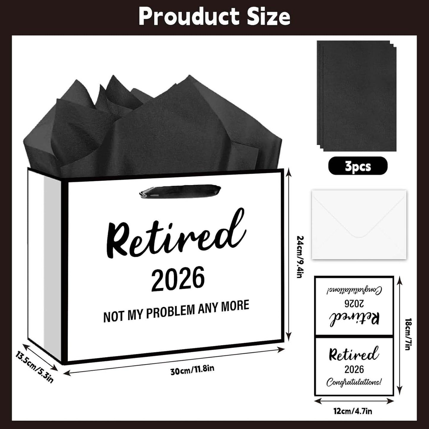 RTMISA 2026 Retirement Gift Bag with Tissue Paper and Greeting Card 2026 Retired Gifts Wrapping Bag for Women Men Coworker Teacher, Retirement Party Decorations Supplies
