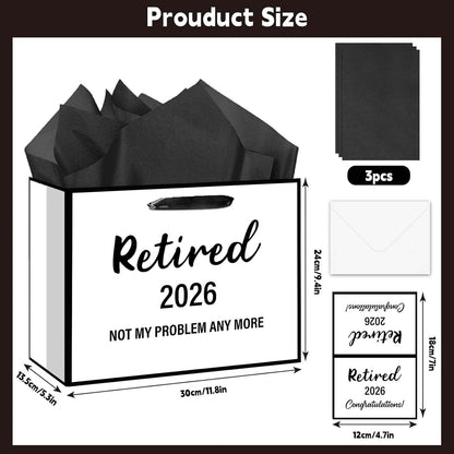 RTMISA 2026 Retirement Gift Bag with Tissue Paper and Greeting Card 2026 Retired Gifts Wrapping Bag for Women Men Coworker Teacher, Retirement Party Decorations Supplies