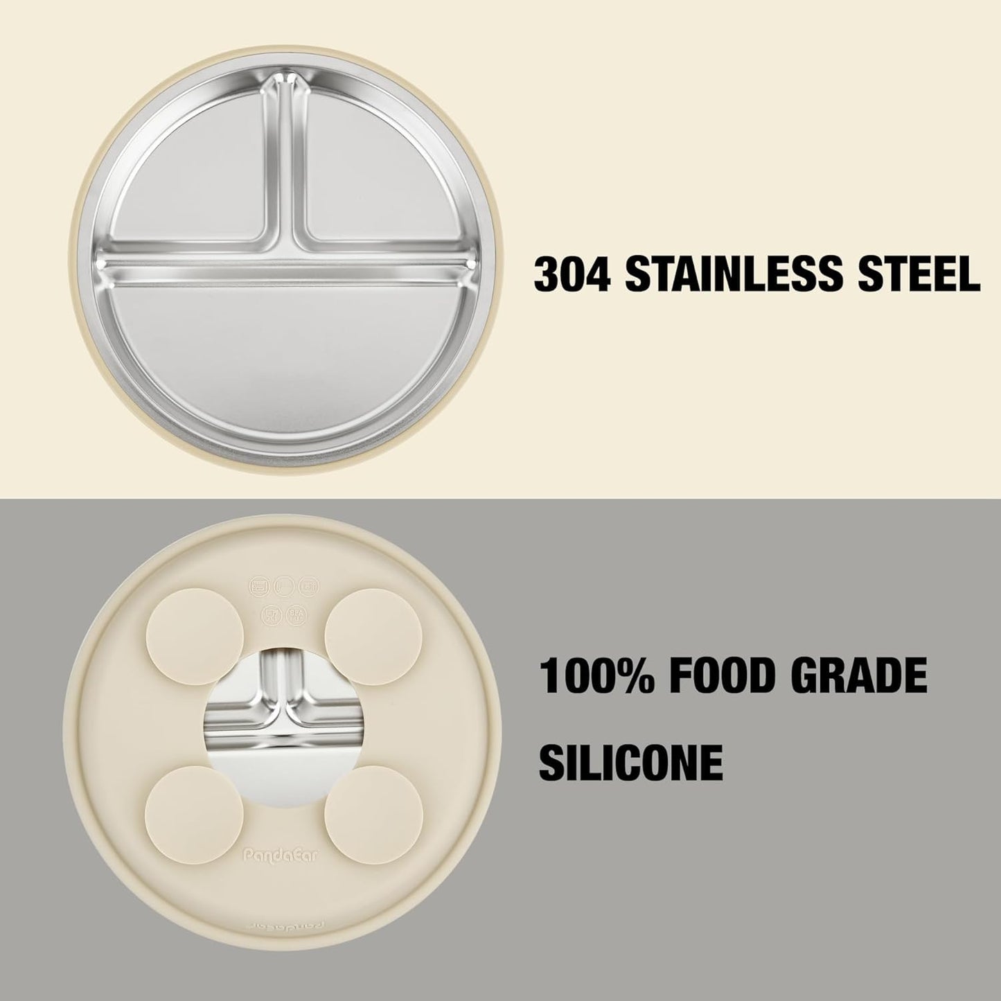 PandaEar Stainless Steel Baby Suction Plates - Divided Toddler Feeding Set | Dishwasher Safe (Blue/Green/Brown)