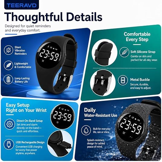 Alarm Clock for Heavy Sleepers with Vibrating Wristband Silent Wake Up Watch - Fitness Tracker & Sleep Monitor - Variation 1