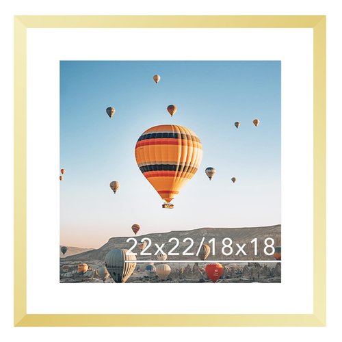 JCJMY 22x22 Picture Frame Gold with 18x18 Mat, Display Photo 18x18 with Mat or 22 x 22 Without Mat, Wall Hanging Large 22x22 Poster Frame with Shatter Resistant Plexiglass,Gold