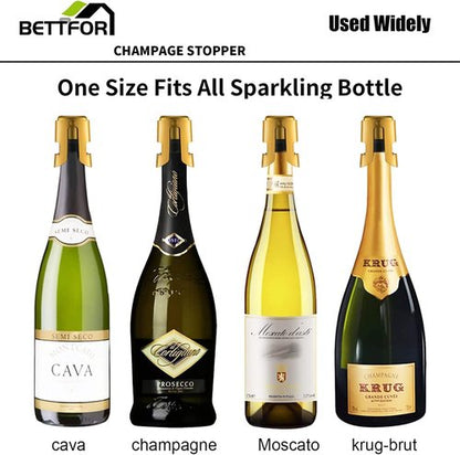 Champagne Stoppers with Stainless Steel Champagne Saver with Food Grade Silicone Leak proof Keep Fresh Suitable for Champagne, Cava, Prosecco and Sparkling(Gold, 1 Pack)