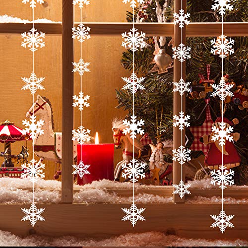 Snowflake Garland Decorations for Winter & Christmas Party Supplies, 12 Pack