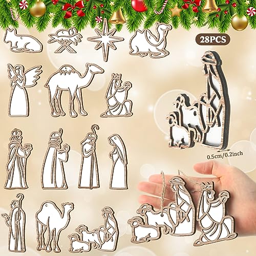 Christmas Nativity Scene Wooden Ornaments Set - 28 Pieces, Religious Decorations, 14 Styles