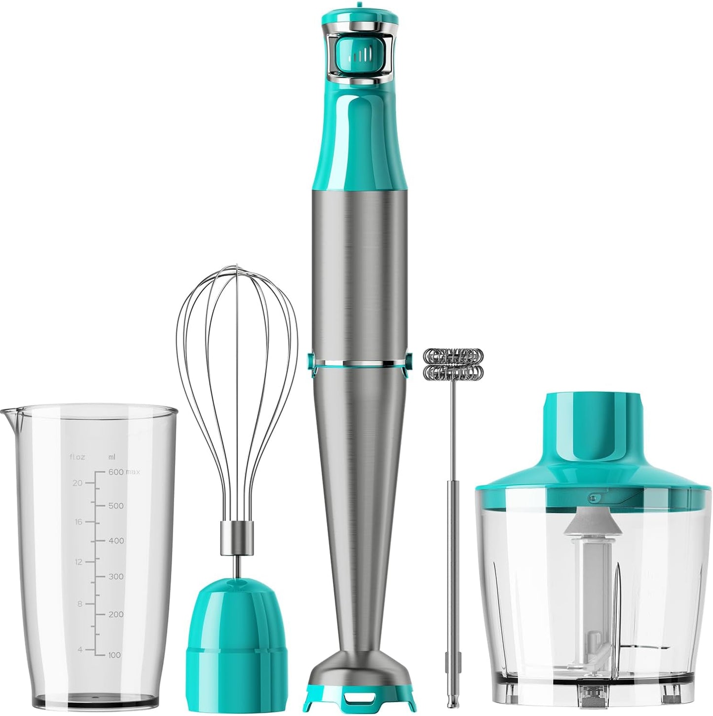 Skiennix Immersion Blender - 1100W Handheld Stick Mixer with Variable Speed, Chopper, Whisk & Frother - Cyan Blue
