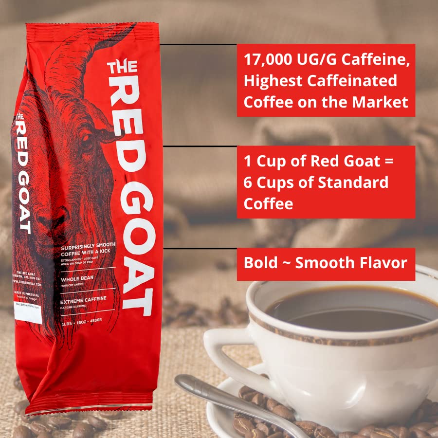 The Red Goat Whole Bean Strong Coffee | Extreme-Caffeine Coffee | Strongest Coffee on the Market | Delicious Smooth & Strong Coffee Flavor | [16 OZ] Roasted Coffee