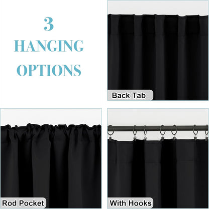 RYB HOME Blackout Curtains - Energy Saving Thermal Insulated Drapes for Small Windows | 42" x 45", Black, 2 Panels