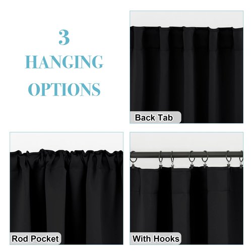 RYB HOME Short Bedroom Blackout Curtains - Small Window Treatment Set Energy Saving Thermal Insulated Drapes for Living Room/Nursery/Kitchen, 42-inch Wide x 45-inch Long, Black, 2 Panels
