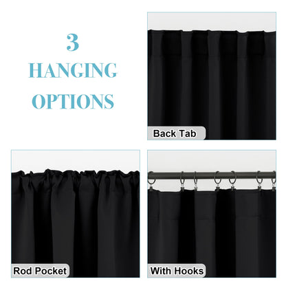 RYB HOME Short Black Curtains for Bedroom, Blackout Thermal Insulated Curtains and Drapes Small Window Treatment Privacy Shades for Kitchen Farmhouse Closet, W42 x L63 inch, 2 Panels