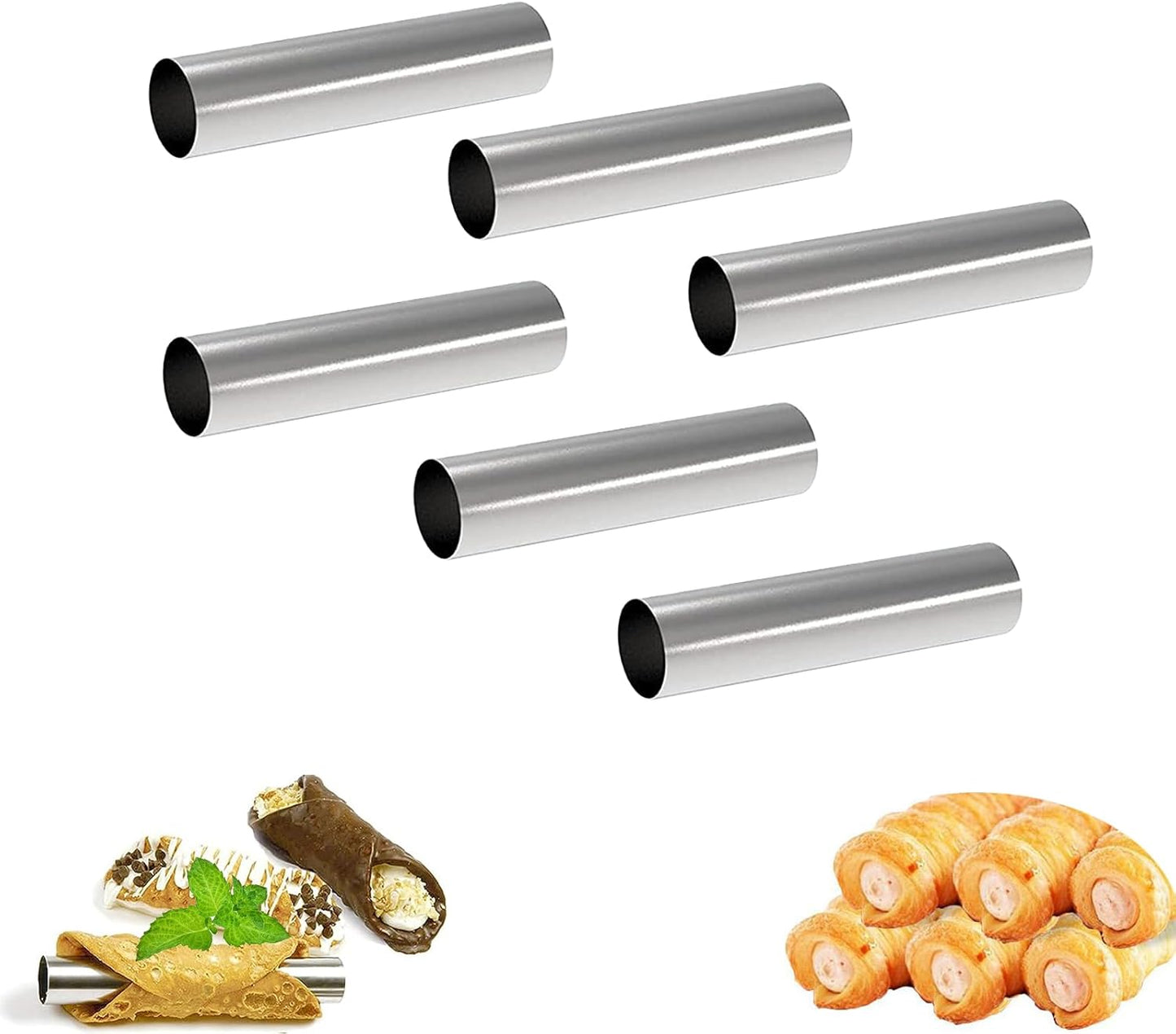 Skiennix Non-Stick Cream Horn Molds - 6 Pcs Stainless Steel Cannoli Tubes, 4.92 Inch Size for Baking