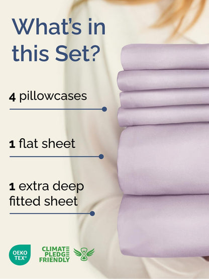 Skiennix Extra Deep Full Sheet Set - 6 Piece Breathable Cooling Bedding - Soft Wrinkle-Free Light Lavender