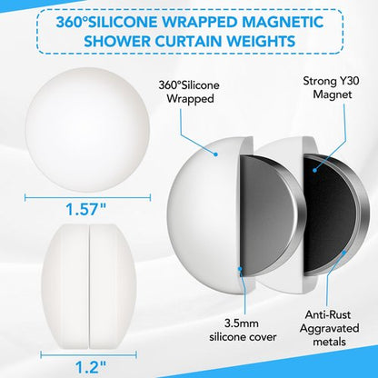 8 Pcs Shower Curtain Weights, Silicone Wrapped Heavy Duty Shower Curtain Magnets, Curtain Weights Heavy Outdoor, Prevent Curtain Liner from Blowing Around, Work for Drapery, Flag, Tablecloth(4 Pairs)