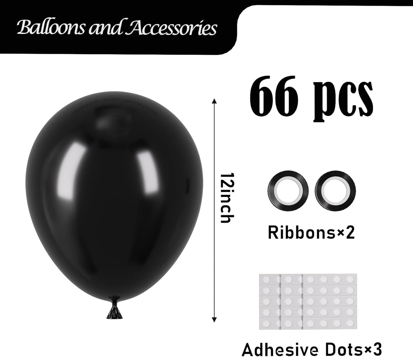 Voircoloria Black Latex Balloons - 12 Inch, 66-Pack for Graduation, Weddings, Birthdays & Celebrations