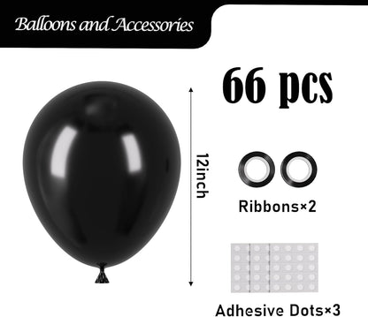 Voircoloria Black Latex Balloons - 12 Inch, 66-Pack for Graduation, Weddings, Birthdays & Celebrations