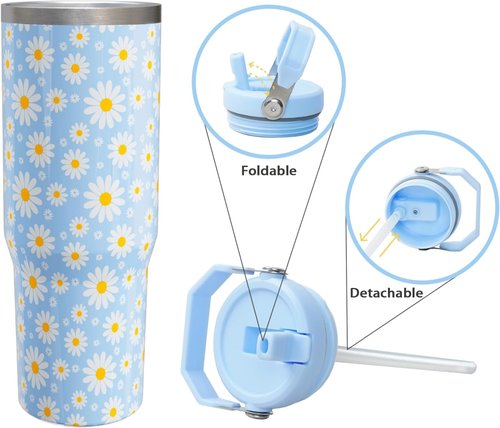Daisy Gifts 30oz Stainless Steel Tumbler - Floral Design with Handle & Flip Straw | Perfect Gift for Women & Girls