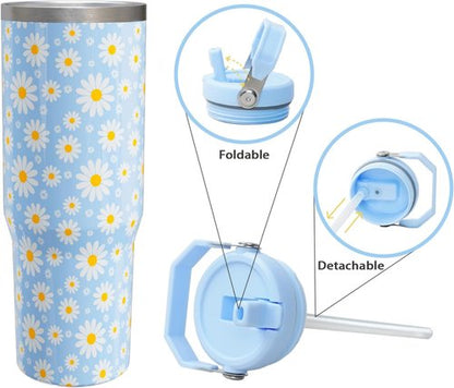 Daisy Gifts 30oz Stainless Steel Tumbler - Floral Design with Handle & Flip Straw | Perfect Gift for Women & Girls