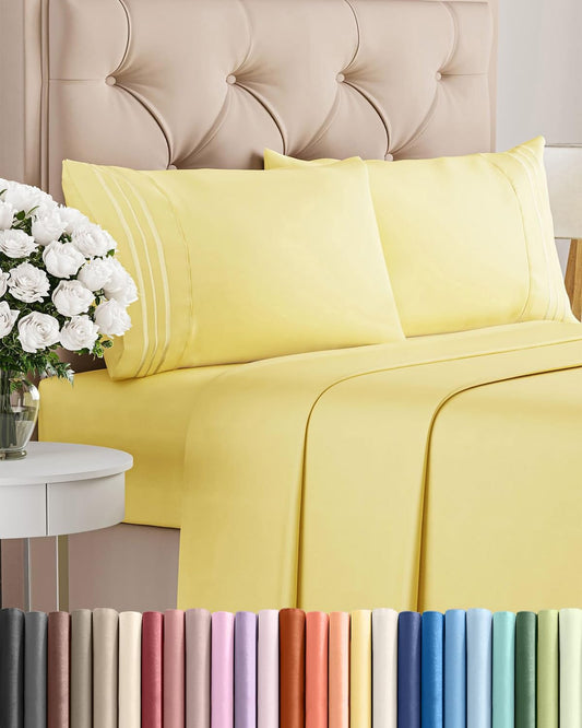 Cal King Size Sheet Set by Oeko-Tex | 4-Piece Cooling & Breathable Bedding - Soft, Wrinkle-Free Yellow