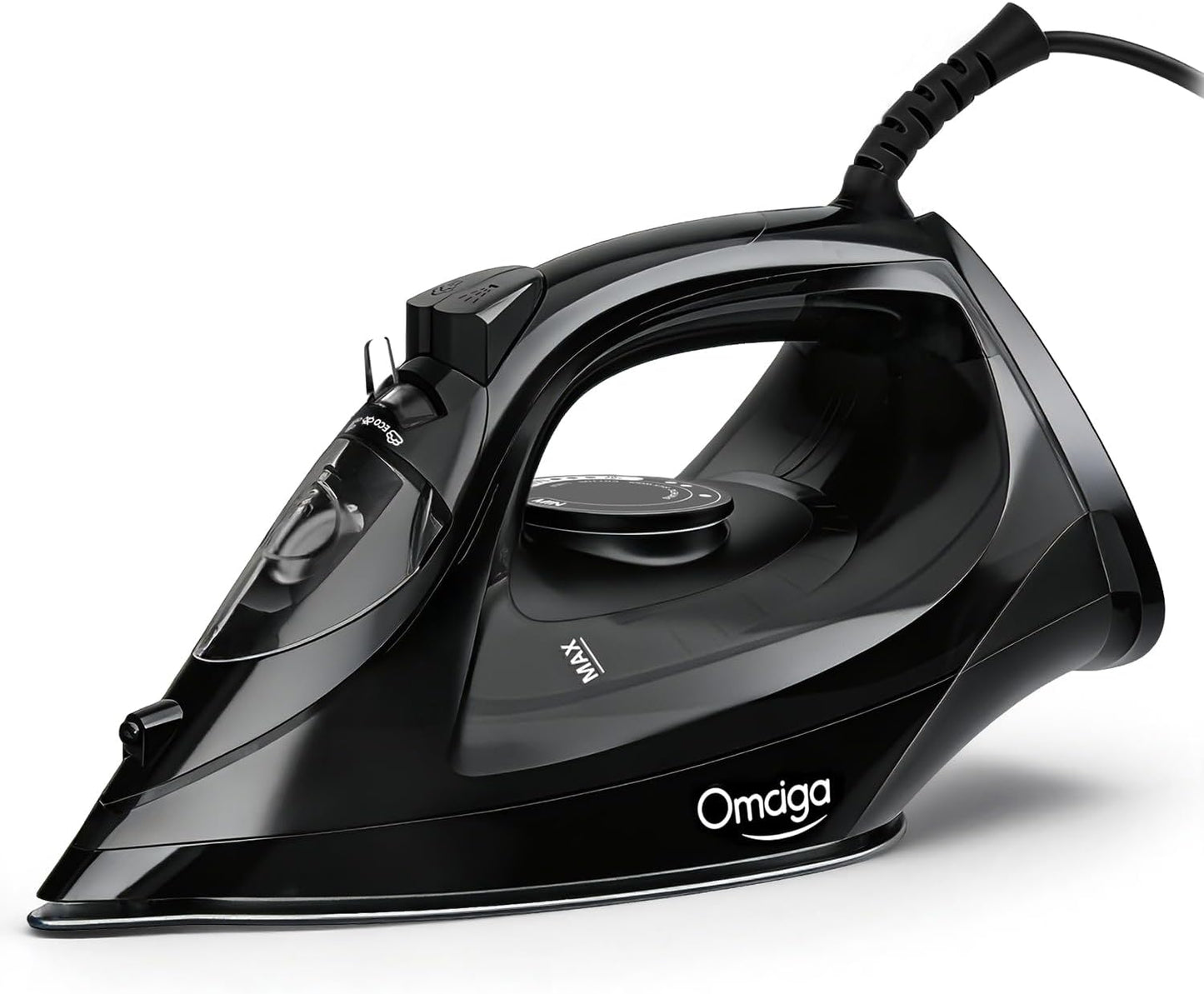 OMAIGA Steam Iron - 1500W Rapid Heating Iron with Non-Stick Soleplate & Auto-Off | Black