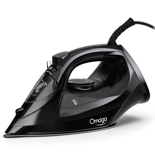 OMAIGA Steam Iron for Clothes, 1500W Iron with Rapid Heating, Non-Stick Ceramic Soleplate, Burst of Steam, Self-Cleaning, Auto-Off, Anti-Drip, 11.84oz Water Tank Ironing Clothes for Home, Black