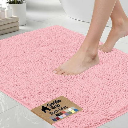 GORILLA GRIP Bath Rug Mat - Soft Absorbent Chenille | Quick Dry Microfiber, 44x26, Light Pink