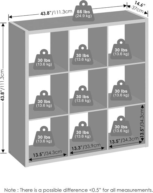 Furinno 9-Cube Closet Organizer - Extra Thick Frame for Stylish Storage | Light Grey
