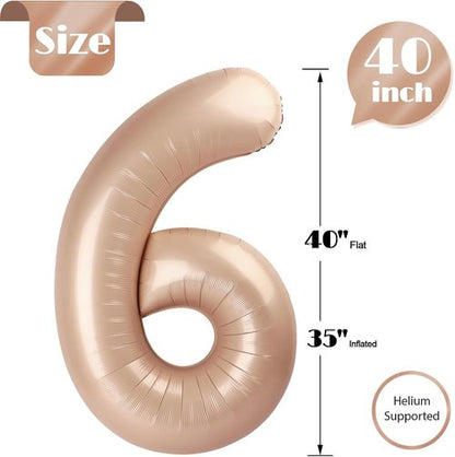 Light Brown 6 Balloon | 40-Inch Tan Number Balloon for Beige Birthday Decorations