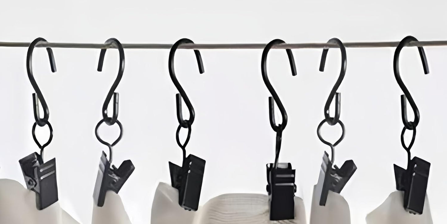 Skiennix Stainless Steel S Hooks - Versatile Curtain Clips for Hanging Lights & Decorations | 2.4 Inch, Black, 40 Pcs