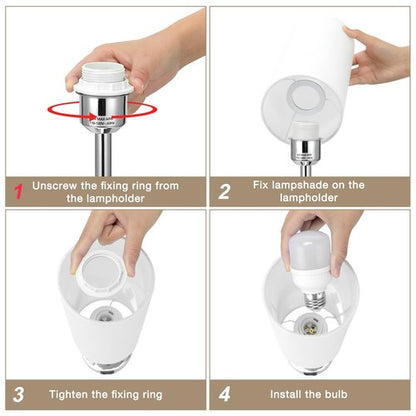 Bedside Table Lamps for Bedroom Set of 2 - Touch Lamp for Nightstand with USB-A+C Charging Ports - 3 Way Dimmable Small Desk Lamp White for Office, Dorm Room, Living Room, Reading, Nursery