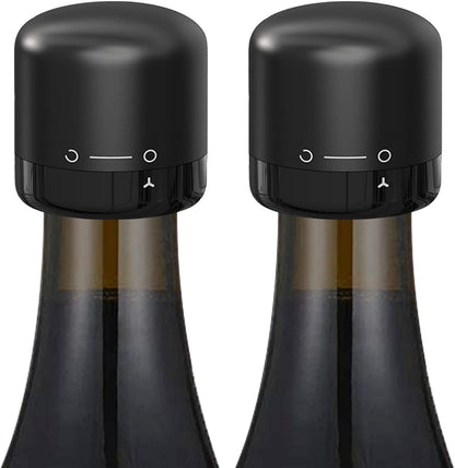 Wine Stopper 2-Pack, Silicone Sealed Wine Bottle Stopper, Twist-to-Seal Reusable Wine Sealer, Leak Proof Wine Toppers Stopper Keeps Wine Fresh, Black