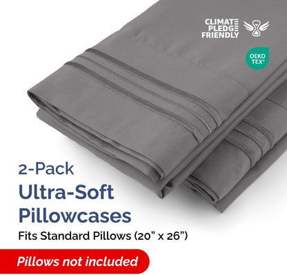 Standard Pillow Cases Set of 2 | Ultra-Soft Hotel Quality Covers - Comfy, Wrinkle-Free & Stain Resistant - Dark Grey