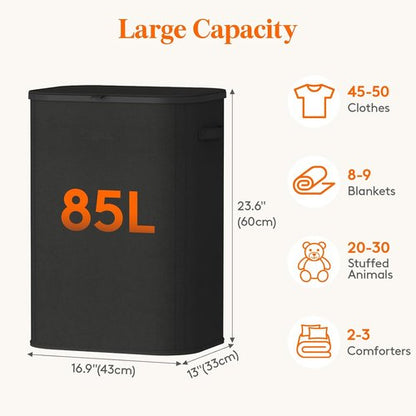 Lifewit 85L Large Laundry Basket - Foldable Hamper with Lid & Removable Bag | Black for Home Use