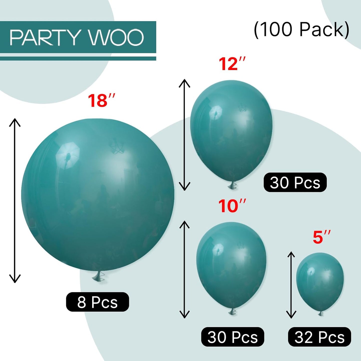 PartyWoo Slate Blue Balloons - 100 Pcs in Various Sizes for Graduation & Baby Shower Decor | Dusty Blue & Dark Teal