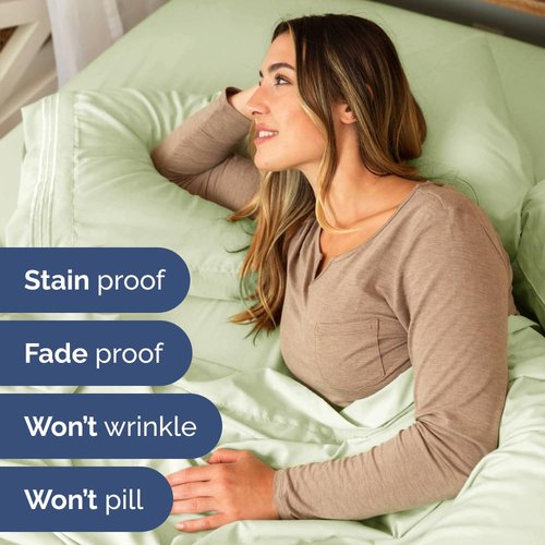 Full XL Bed Sheet Set - 4 Piece Extra Long Extended Full XL Sheets - Soft, Breathable & Cooling - Fits 8" to 16" Mattress w/ Deep Pockets - 54" x 80" - Wrinkle and Fade Resistant - Light Sage Green