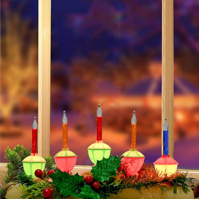 5-Count Bubble Light Candles, Plug-In Ivory Wire 3ft C7/E12 Base - Holiday Christmas Decoration (Variation: 5 Bubble Candle)