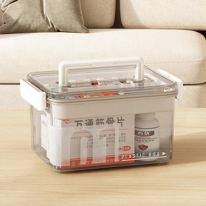 Skiennix Medicine Storage Box - Clear Plastic Organizer with Handles & Removable Tray for Home, Office & Travel